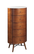 Walnut Finish 1Pc Chest Of Five Drawers Marble Top Ball Bearing Glides Bedroom Furniture Walnut Bedroom Wood