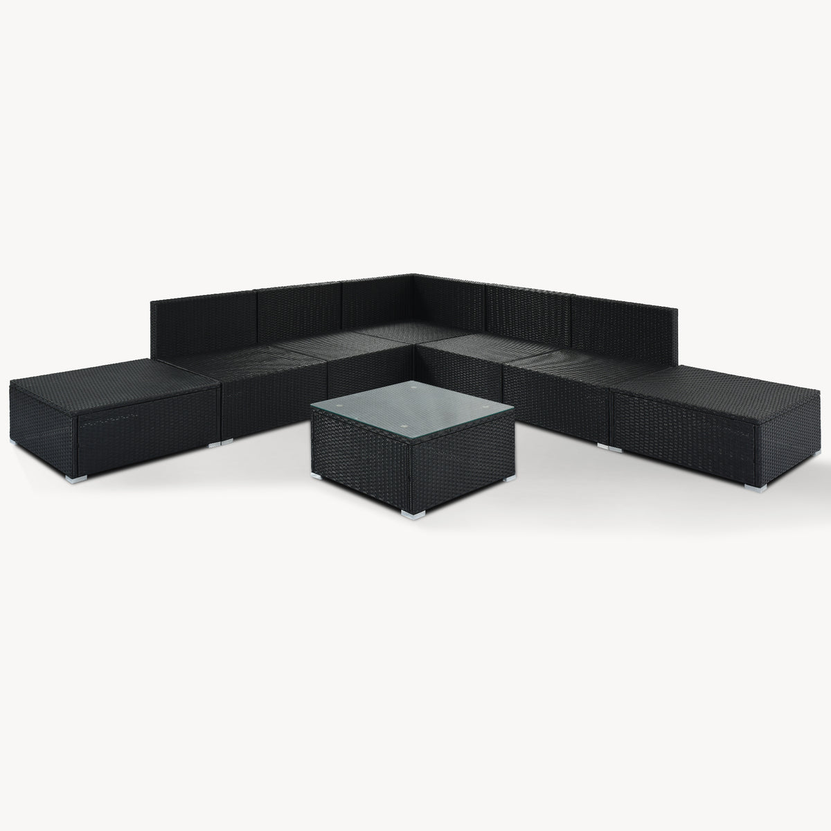 8 Pieces Outdoor Patio Furniture Sets, Garden Conversation Wicker Sofa Set, Single Sofa Combinable, Gray Cushions Black Wicker Yes Gray Wicker