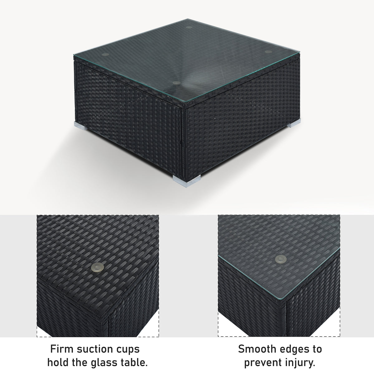 8 Pieces Outdoor Patio Furniture Sets, Garden Conversation Wicker Sofa Set, Single Sofa Combinable, Gray Cushions Black Wicker Yes Gray Wicker