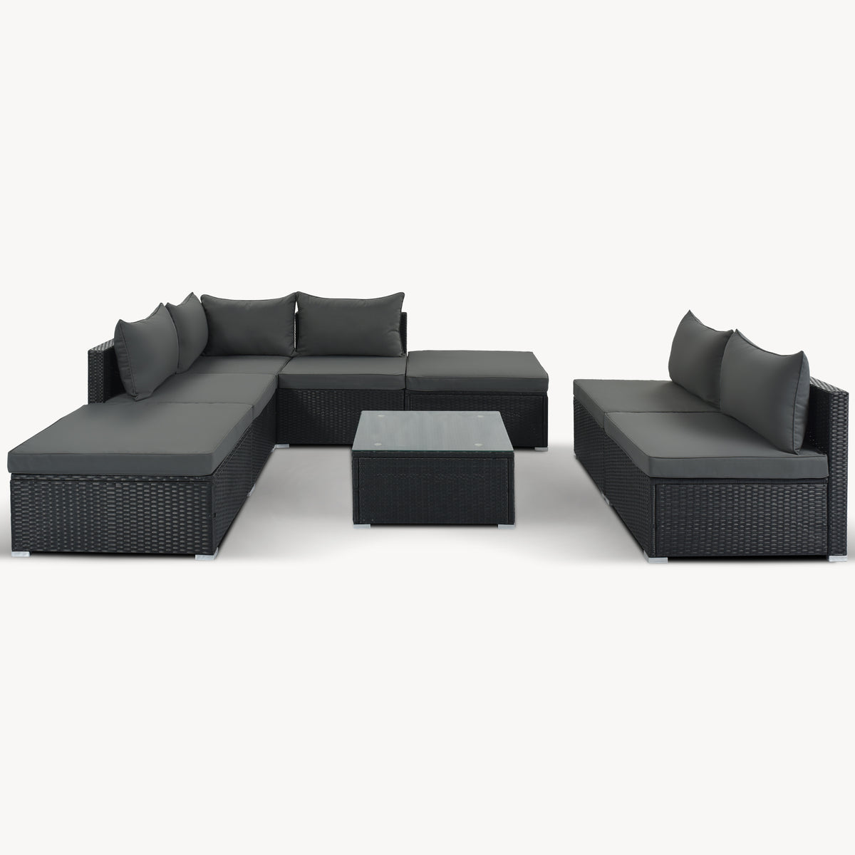 8 Pieces Outdoor Patio Furniture Sets, Garden Conversation Wicker Sofa Set, Single Sofa Combinable, Gray Cushions Black Wicker Yes Gray Wicker