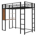 Twin Metal Loft Bed With 2 Shelves And One Desk ,Black Old Sku: Mf281206Aab Black Metal