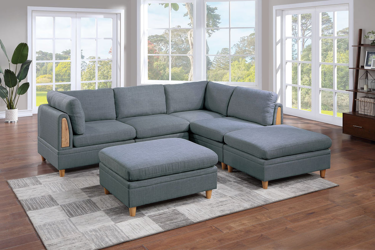 Living Room Furniture Corner Wedge Steel Color Dorris Fabric 1Pc Cushion Wedge Sofa Wooden Legs Grey Mix Primary Living Space Contemporary,Transitional Fabric