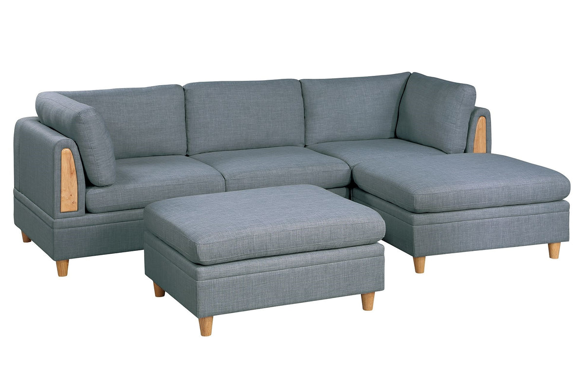 Living Room Furniture Corner Wedge Steel Color Dorris Fabric 1Pc Cushion Wedge Sofa Wooden Legs Grey Mix Primary Living Space Contemporary,Transitional Fabric