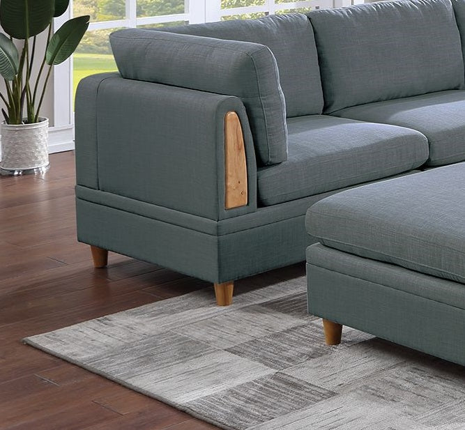 Living Room Furniture Corner Wedge Steel Color Dorris Fabric 1Pc Cushion Wedge Sofa Wooden Legs Grey Mix Primary Living Space Contemporary,Transitional Fabric