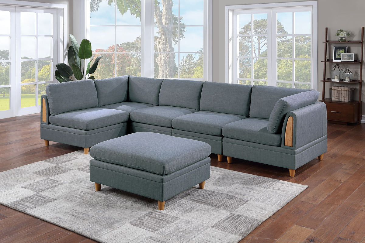 Living Room Furniture Ottoman Steel Color Dorris Fabric 1Pc Cushion Ottomans Wooden Legs Deco Grey Mix Primary Living Space Grey Contemporary,Transitional Fabric