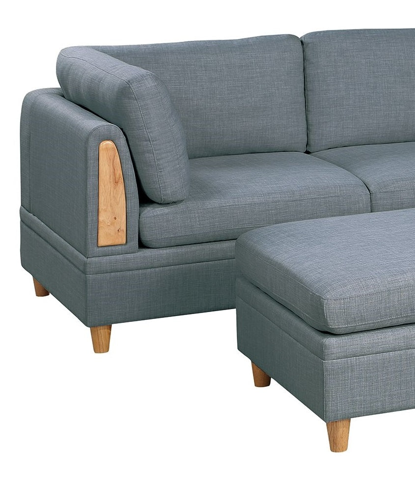 Living Room Furniture Corner Wedge Steel Color Dorris Fabric 1Pc Cushion Wedge Sofa Wooden Legs Grey Mix Primary Living Space Contemporary,Transitional Fabric
