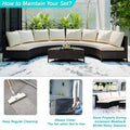 5 Pieces All Weather Brown Pe Rattan Wicker Sofa Set Outdoor Patio Sectional Furniture Set Half Moon Sofa Set With Tempered Glass Table, Beige Yes Complete Patio Set Beige Water Resistant Frame Water Resistant Cushion Garden & Outdoor Casual Sofa Seating