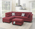 Sectional Sofa Red Velvet #F6419 Red Fabric 4 Seat