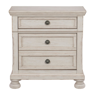 Transitional Wire Brushed White Finish 1Pc Nightstand With Hidden Drawer Bun Feet Classic Bedroom Furniture Antique White 3 Drawers Bedroom Traditional,Transitional Wood