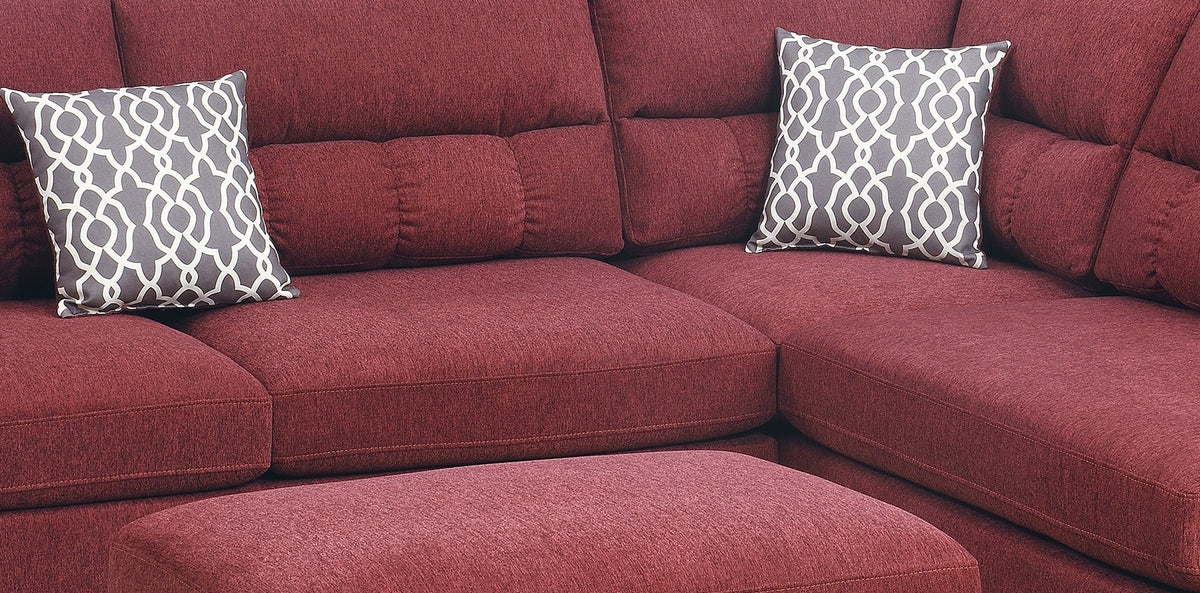 Sectional Sofa Red Velvet #F6419 Red Fabric 4 Seat
