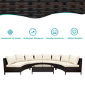 5 Pieces All Weather Brown Pe Rattan Wicker Sofa Set Outdoor Patio Sectional Furniture Set Half Moon Sofa Set With Tempered Glass Table, Beige Yes Complete Patio Set Beige Water Resistant Frame Water Resistant Cushion Garden & Outdoor Casual Sofa Seating