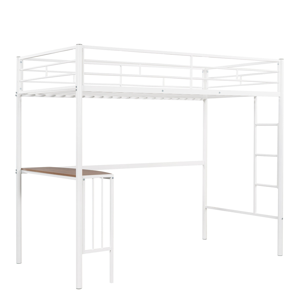 Twin Over Full Metal Bunk Bed With Desk, Ladder And Quality Slats For Bedroom, Metallic White Old Sku :Lp000092Aak White Metal