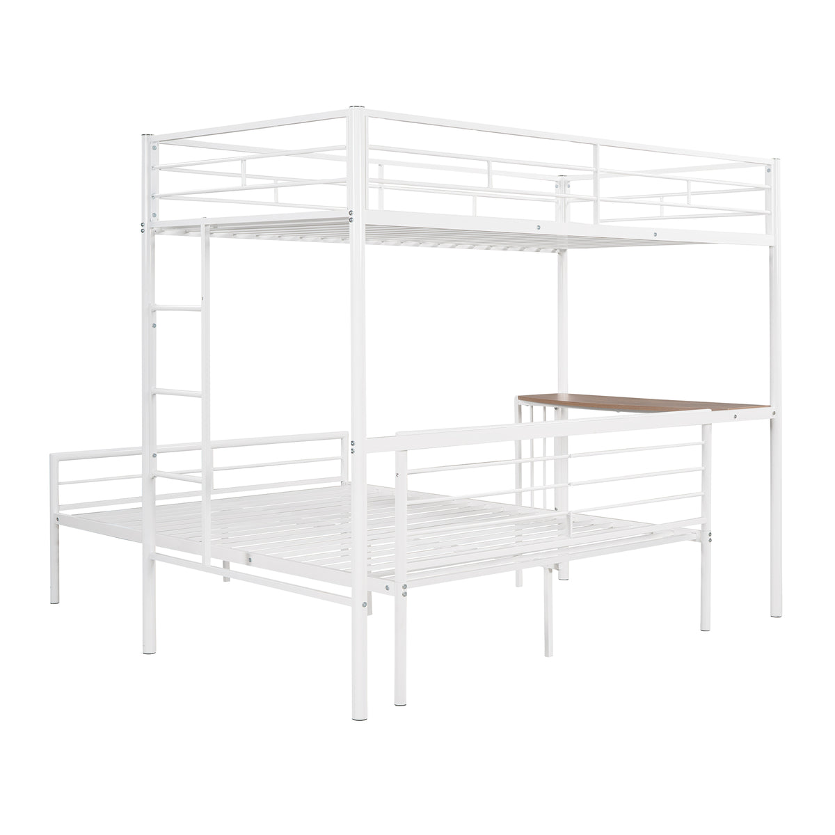 Twin Over Full Metal Bunk Bed With Desk, Ladder And Quality Slats For Bedroom, Metallic White Old Sku :Lp000092Aak White Metal