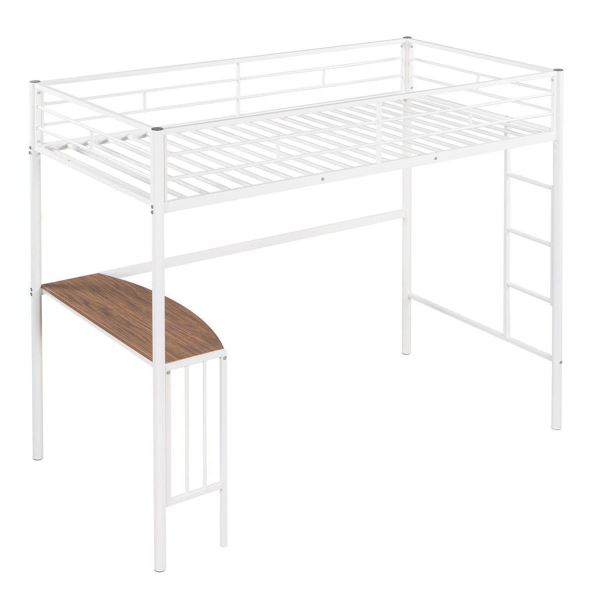 Twin Over Full Metal Bunk Bed With Desk, Ladder And Quality Slats For Bedroom, Metallic White Old Sku :Lp000092Aak White Metal