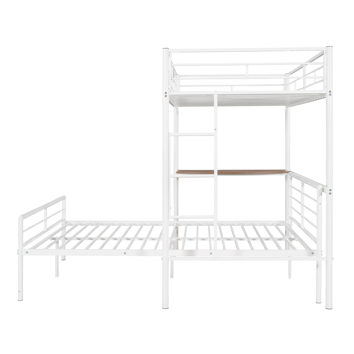 Twin Over Full Metal Bunk Bed With Desk, Ladder And Quality Slats For Bedroom, Metallic White Old Sku :Lp000092Aak White Metal