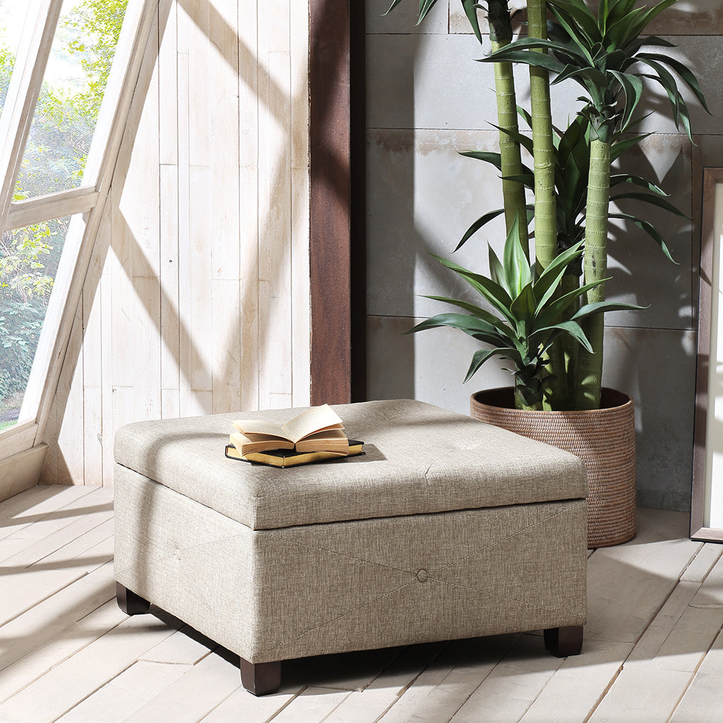 Soft Close Storage Ottoman Sand Polyester