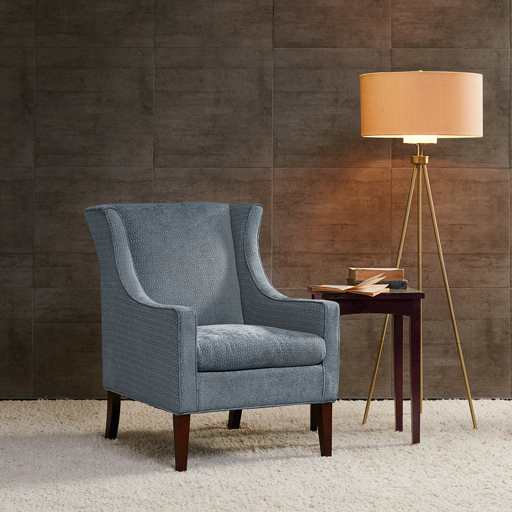 Addy Wing Chair Blue Solid Wood