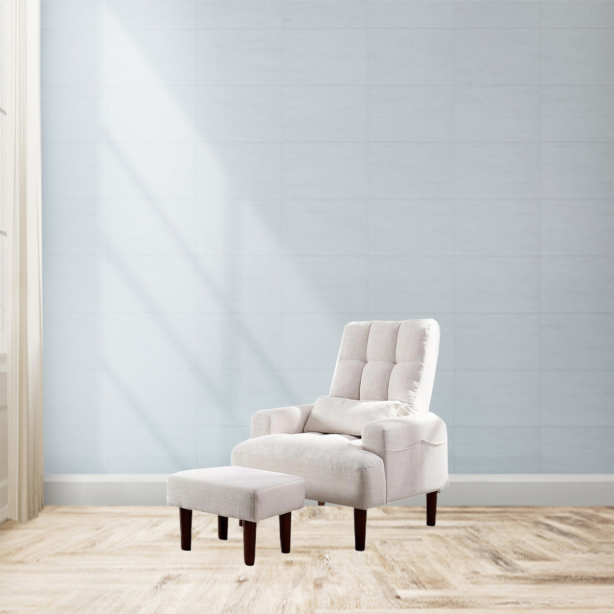 Redde Boo Brand Modern Design Living Room Cream White Recliner Soft Cozy Sofa Chair With Ottoman Cream White Foam Fabric