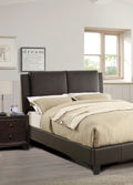 California King Size Bed 1Pc Bed Set Brown Faux Leather Upholstered Two Panel Bed Frame Headboard Bedroom Furniture Box Spring Not Required California King Brown Wood Bedroom Modern Pine Bed Frame Faux Leather Particle Board
