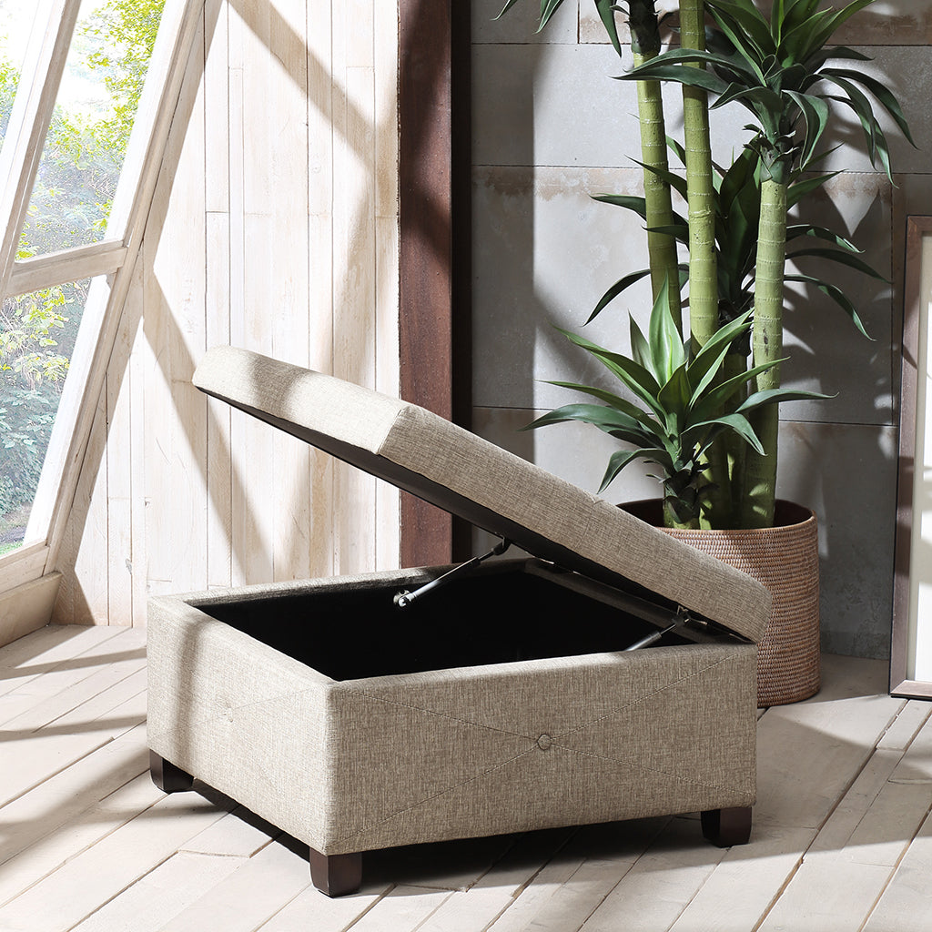 Soft Close Storage Ottoman Sand Polyester