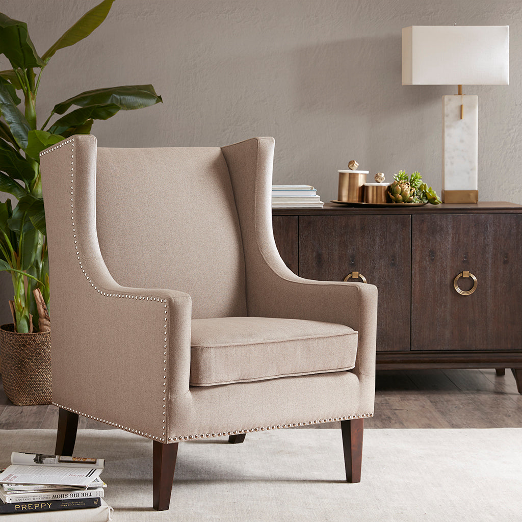 Barton Wing Chair Taupe Solid Wood