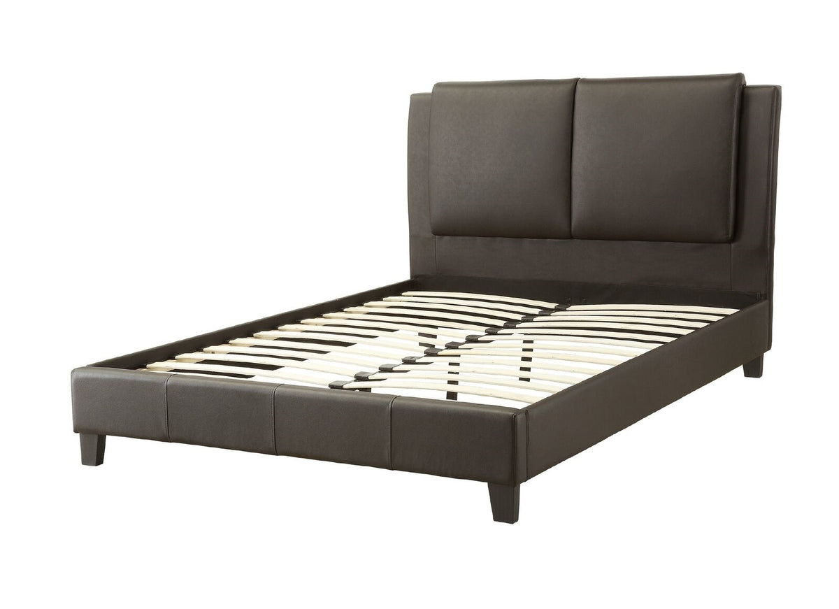 California King Size Bed 1Pc Bed Set Brown Faux Leather Upholstered Two Panel Bed Frame Headboard Bedroom Furniture Box Spring Not Required California King Brown Wood Bedroom Modern Pine Bed Frame Faux Leather Particle Board