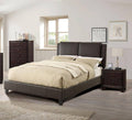 California King Size Bed 1Pc Bed Set Brown Faux Leather Upholstered Two Panel Bed Frame Headboard Bedroom Furniture Box Spring Not Required California King Brown Wood Bedroom Modern Pine Bed Frame Faux Leather Particle Board