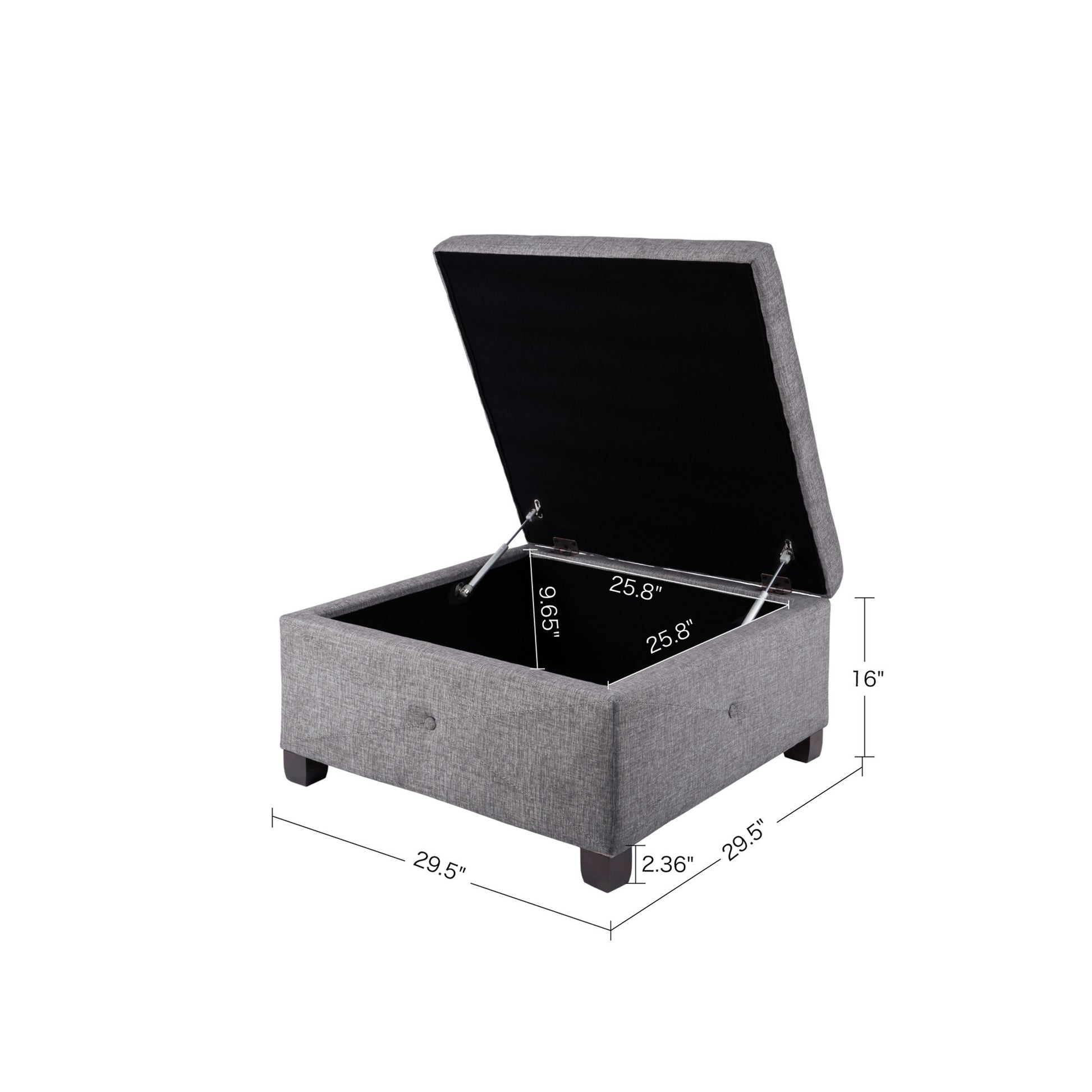 Soft Close Storage Ottoman Charcoal Polyester