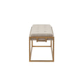 Button Tufted Upholstered Metal Base Accent Bench Brown Antique Bronze Polyester