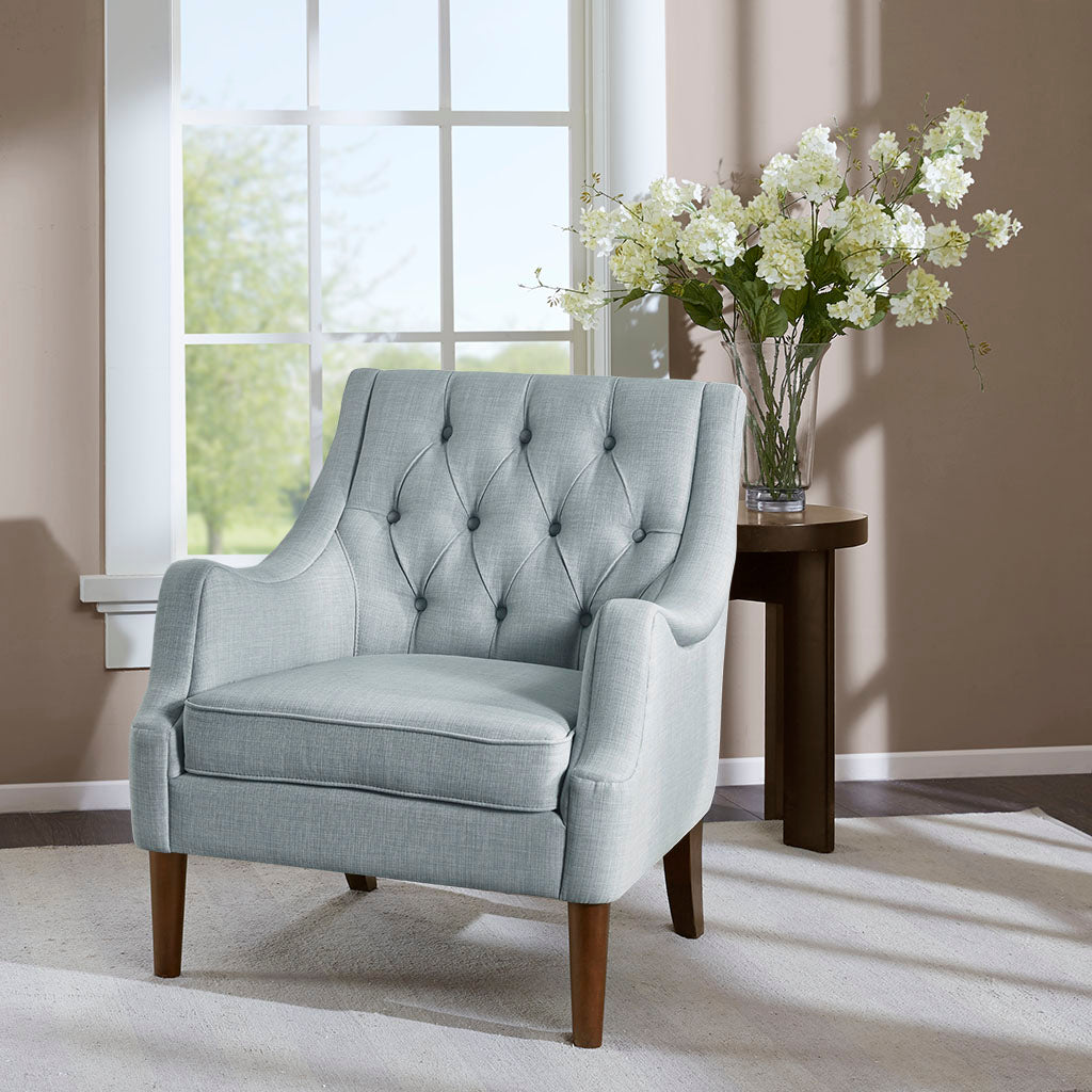 Button Tufted Accent Chair Dusty Blue Polyester