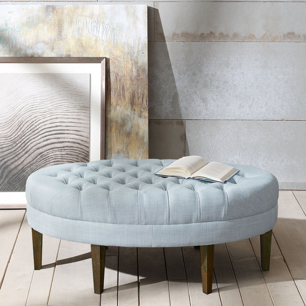 Surfboard Tufted Ottoman Dusty Blue Polyester