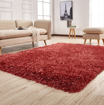 "Coral " Hand Tufted Shag Area Rug Peach Polyester