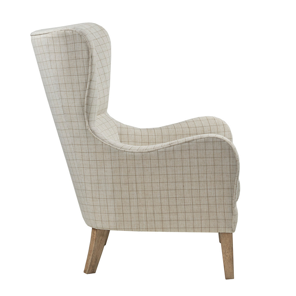 Arianna Swoop Wing Chair Beige Solid Wood