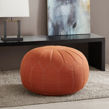 Only Supportbuyer Kelsey Round Pouf Ottoman Orange Solid Wood