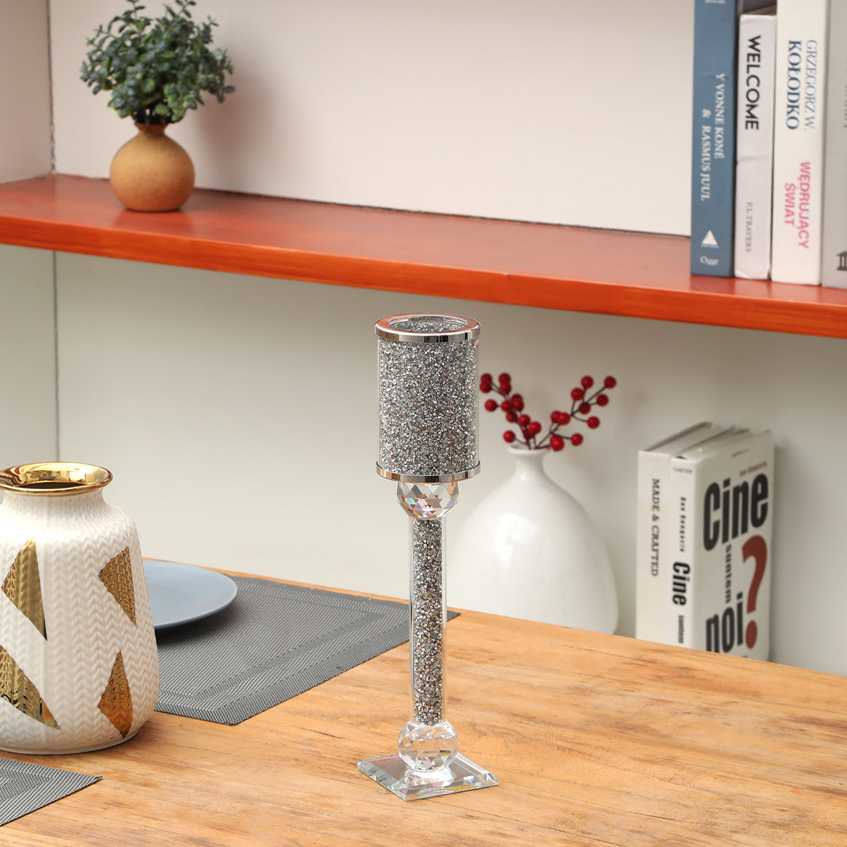 Ambrose Exquisite Small Candle Holder 2.75" L X 2.75" W X 10.25" H Silver Glass