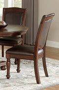Traditional Dining Wooden Side Chairs Set Of 2 Brown Cherry Finish Faux Leather Upholstery Home Furniture Brown Mix Dining Room Traditional Wood
