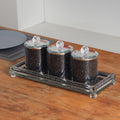 Ambrose Exquisite Tea, Sugar, Coffee Canisters With Tray In Crushed Diamond Glass In Gift Box Black Glass