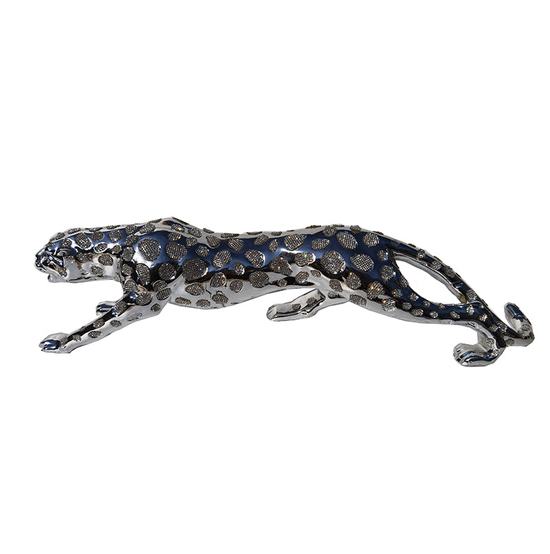 Ambrose Diamond Encrusted Chrome Plated Panther 40"L X 8"W X 10"H Silver Polyresin