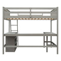 Full Size Loft Bed With Shelves And Desk, Wooden Loft Bed With Desk Gray Gray Solid Wood