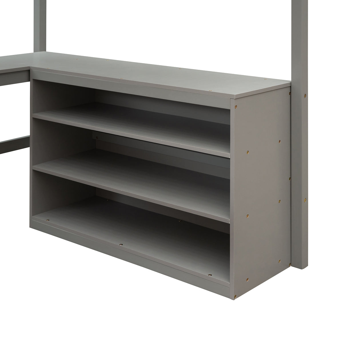 Full Size Loft Bed With Shelves And Desk, Wooden Loft Bed With Desk Gray Gray Solid Wood