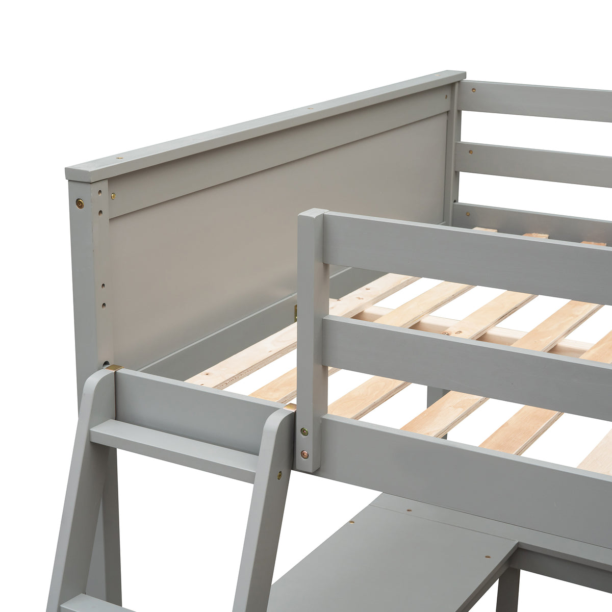 Full Size Loft Bed With Shelves And Desk, Wooden Loft Bed With Desk Gray Gray Solid Wood