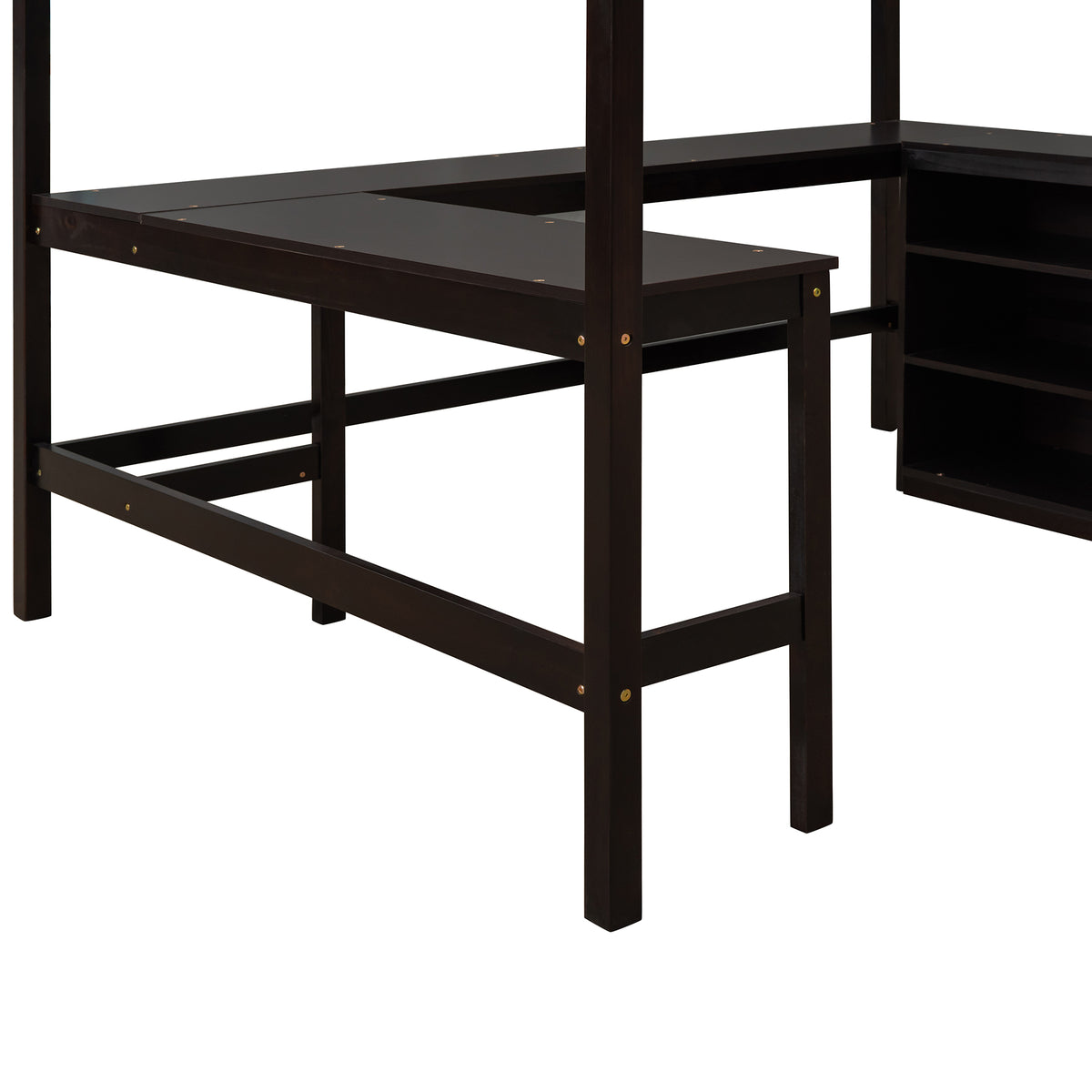 Full Size Loft Bed With Shelves And Desk, Wooden Loft Bed With Desk Espresso Espresso Solid Wood