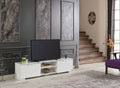 Furnishome Store April Mid Century Modern Tv Stand 2 Door Cabinets 2 Shelves White 66 Inch Tv Unit, White White Solid Wood