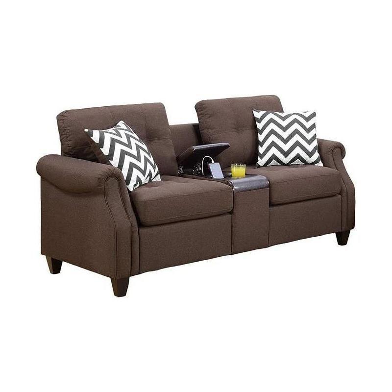 2Pcs Sofa Set Living Room Furniture Dark Coffee Plush Polyfiber Sofa Loveseat W Console Pillows Couch Coffee Wood Primary Living Space Cushion Back Contemporary,Modern Pillow Top Arms Solid Wood 5 Seat