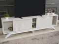 Furnishome Store Luxia Mid Century Modern Tv Stand 2 Sliding Door Cabinet 2 Shelves 67 Inch Tv Uni, White White Solid Wood