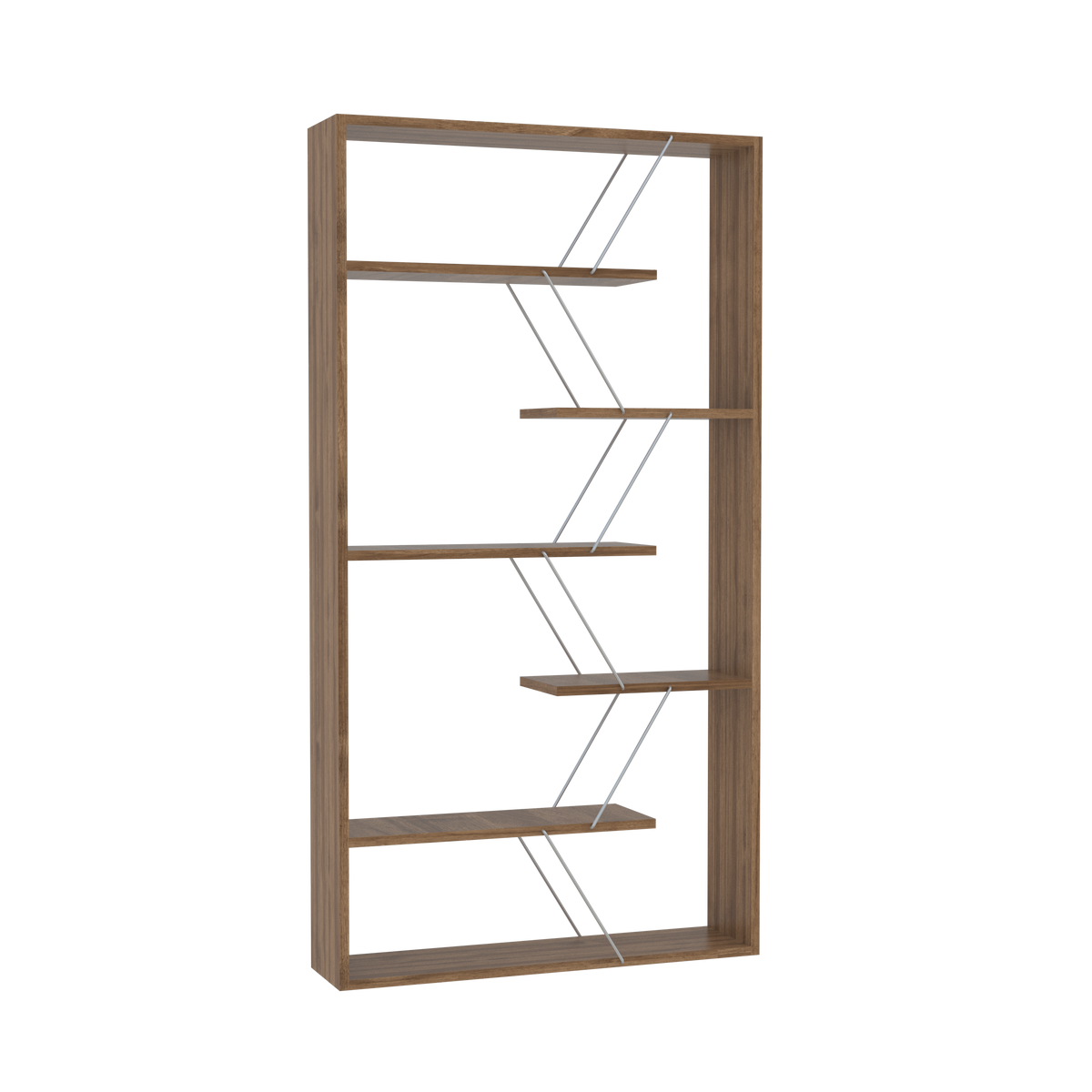 Furnish Home Store Wood Frame Etagere Open Back 6 Shelves Bookcase Industrial Bookshelf For Office And Living Rooms Modern Bookcases Large Bookshelf Organizer, Walnut Chrome Walnut Solid Wood