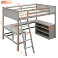 Full Size Loft Bed With Shelves And Desk, Wooden Loft Bed With Desk Gray Gray Solid Wood