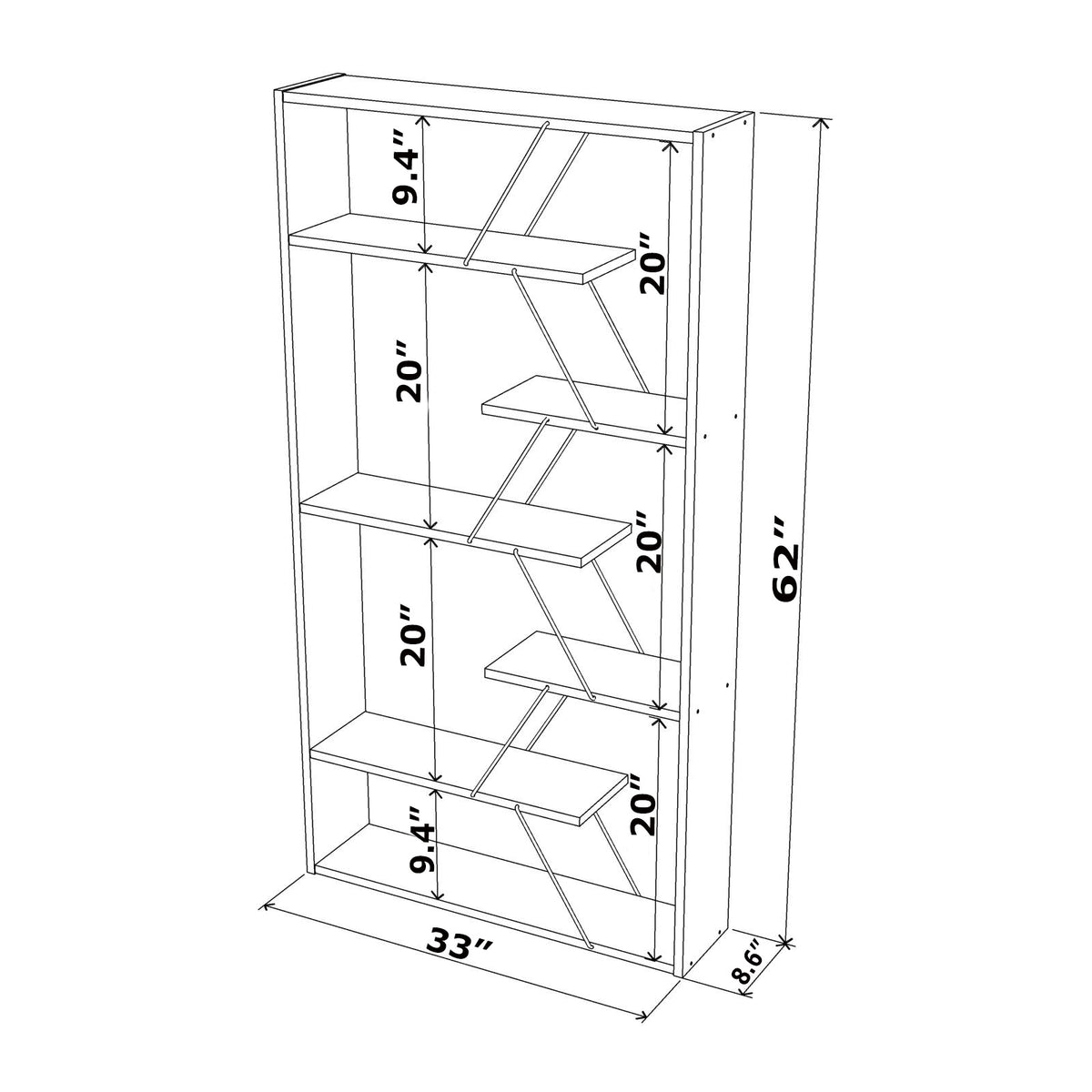 Furnish Home Store Wood Frame Etagere Open Back 6 Shelves Bookcase Industrial Bookshelf For Office And Living Rooms Modern Bookcases Large Bookshelf Organizer, White Yellow White Solid Wood