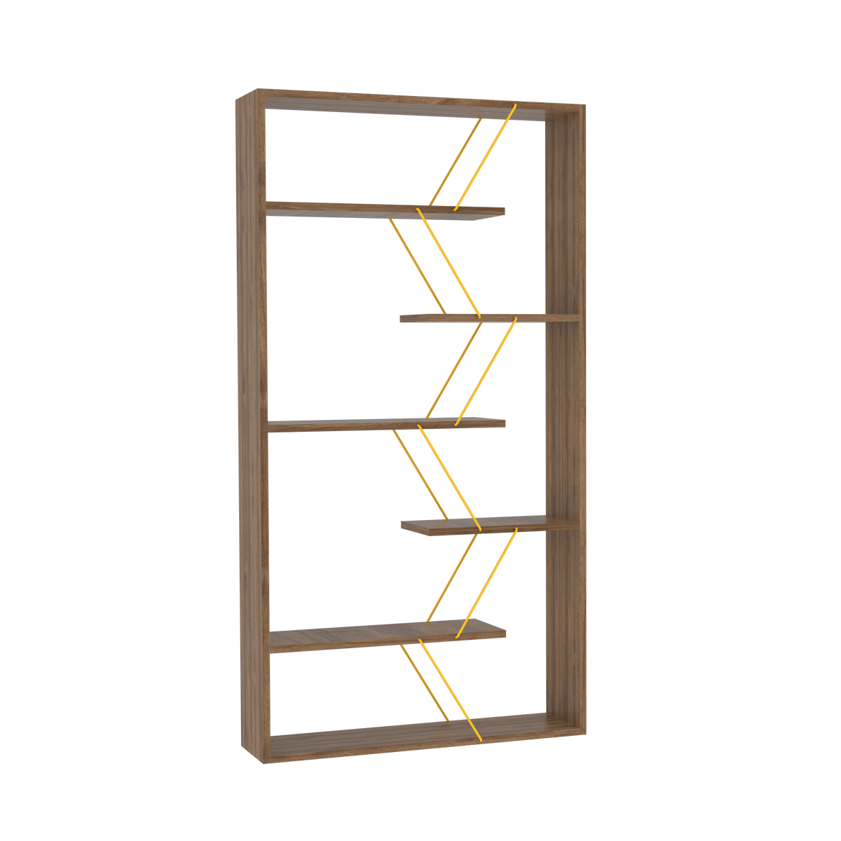 Furnish Home Store Wood Frame Etagere Open Back 6 Shelves Bookcase Industrial Bookshelf For Office And Living Rooms Modern Bookcases Large Bookshelf Organizer, Walnut Yellow Walnut Solid Wood