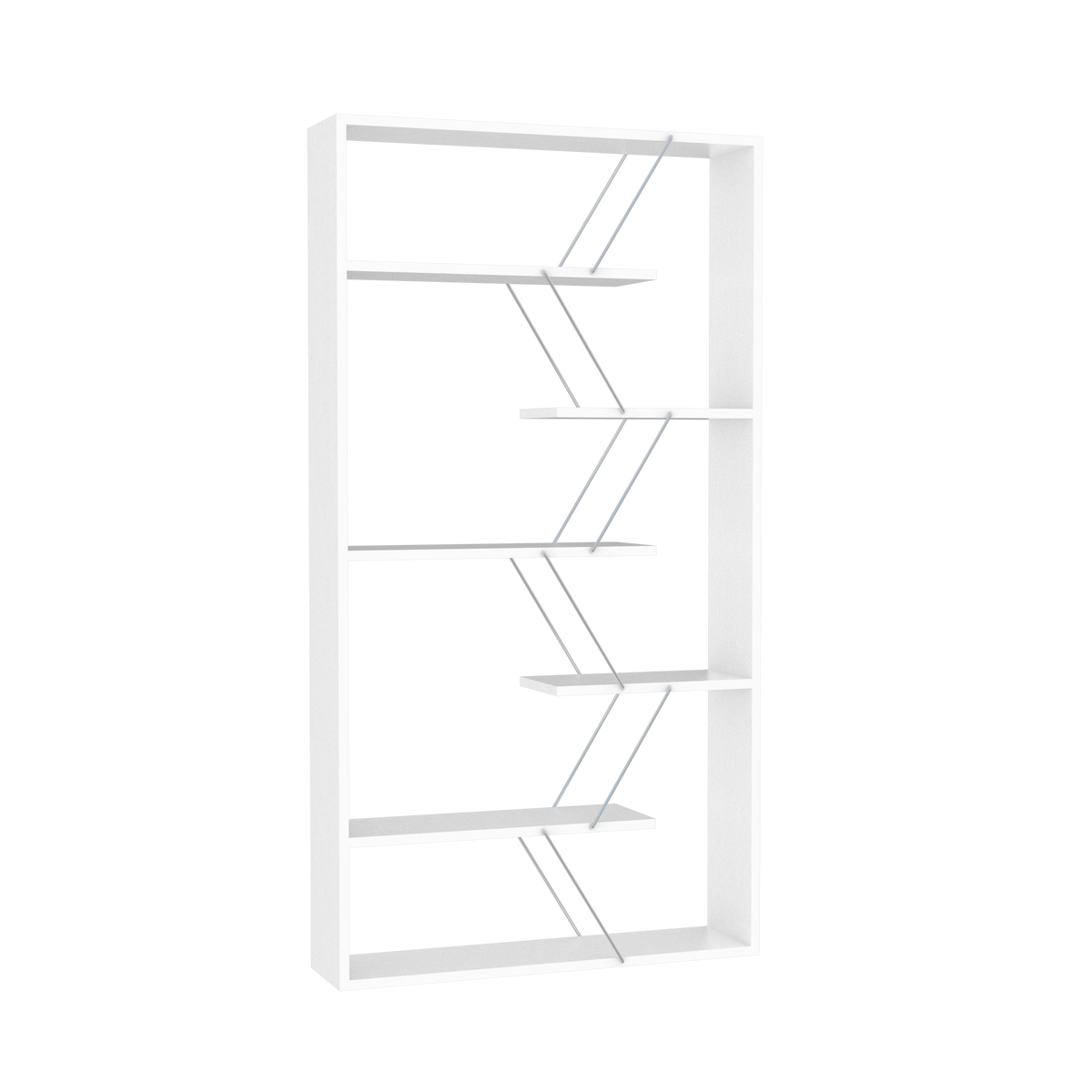 Furnish Home Store Wood Frame Etagere Open Back 6 Shelves Bookcase Industrial Bookshelf For Office And Living Rooms Modern Bookcases Large Bookshelf Organizer, White Chrome White Solid Wood